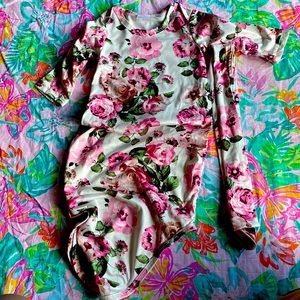 Pink Floral Photo Newborn Tie Up Outfit with Head Sash